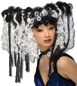Gothic Lockenperücke Schwarz/Weiß