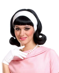 50er Jahre Perücke Mit Haarband Schwarz