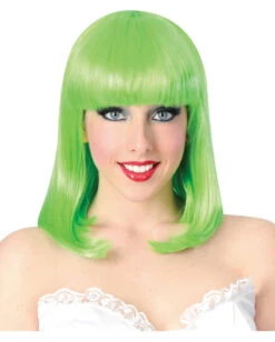 Neongrüne Damen Perücke Glatt