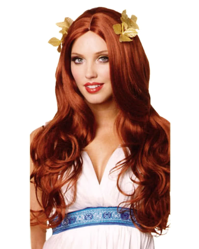 Göttinnen Perücke Mit Lorbeerblättern Rot 1 Göttinnen Perücke Mit Lorbeerblättern Rot