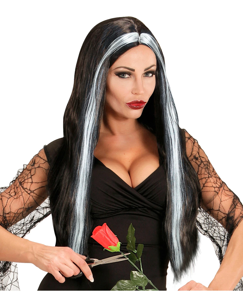 Morticia Halloween Perücke 1 Morticia Halloween Perücke