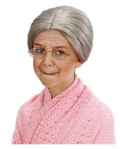 Graue Omi Kinderperücke Mit Knoten -Halloween Perücken Geschäft oma peruecke mit knoten grossmutter peruecke omi peruecke granny wig with knot 36743 03