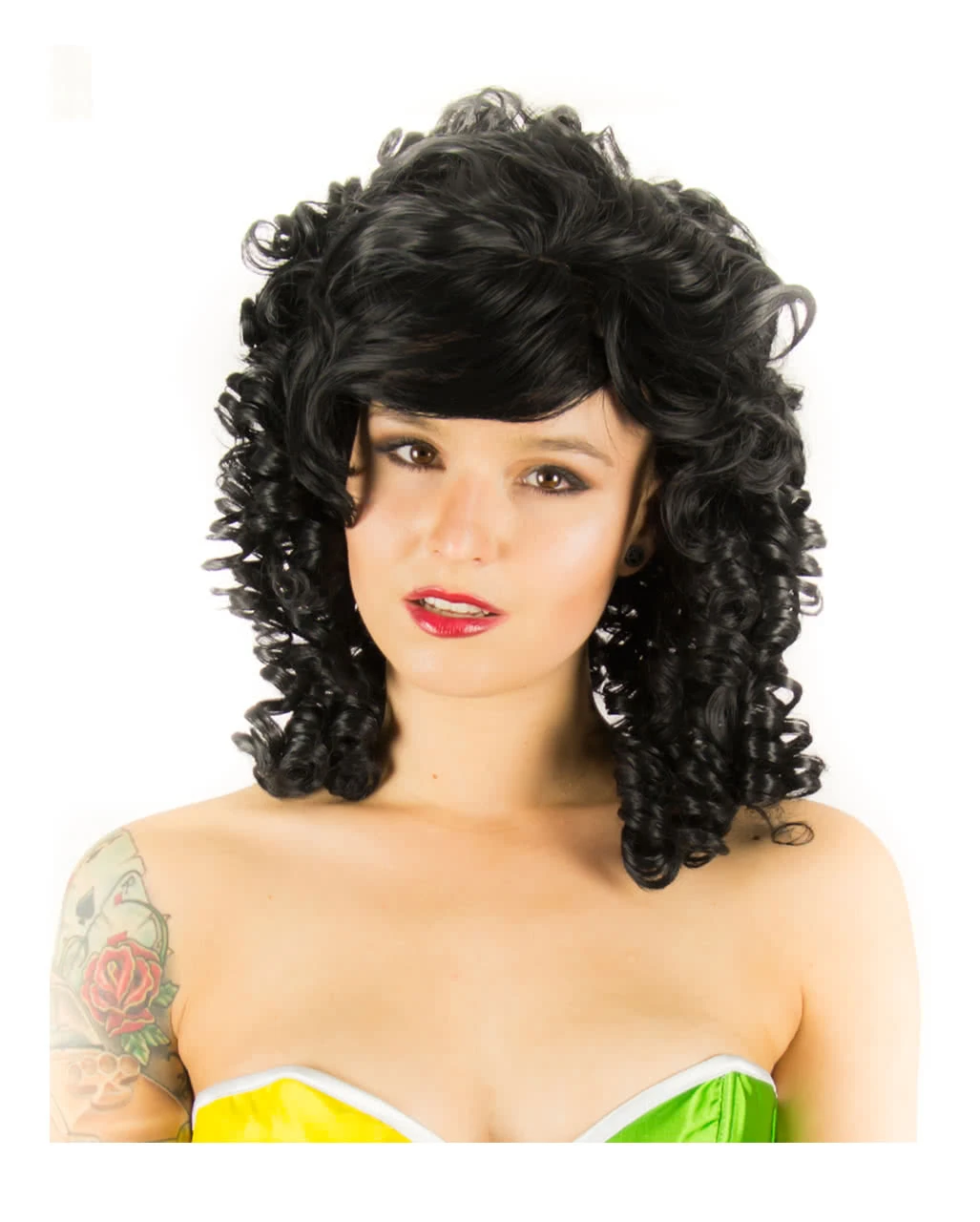 Schwarze Langhaarperücke Mit Locken 1 Schwarze Langhaarperücke Mit Locken