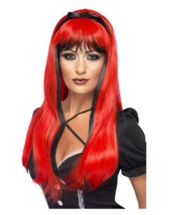Gothic Hexe Perücke Rot/schwarz