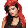 Rot-schwarze Punk Rocker Perücke