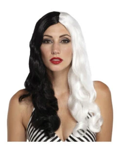 Vampirin Lockenperücke Schwarz/Weiß
