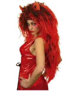 Teufelsweib Perücke -Halloween Perücken Geschäft teufelsweib peruecke mit hoerner langhaarige teufelin peruecke 17149 03