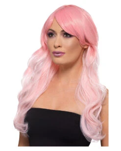 Wellige Rosa Ombre Langhaar Perücke